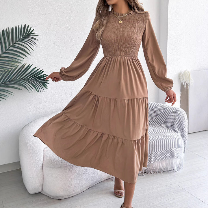 Long sleeve slim fit maxi dress with ruched detail
