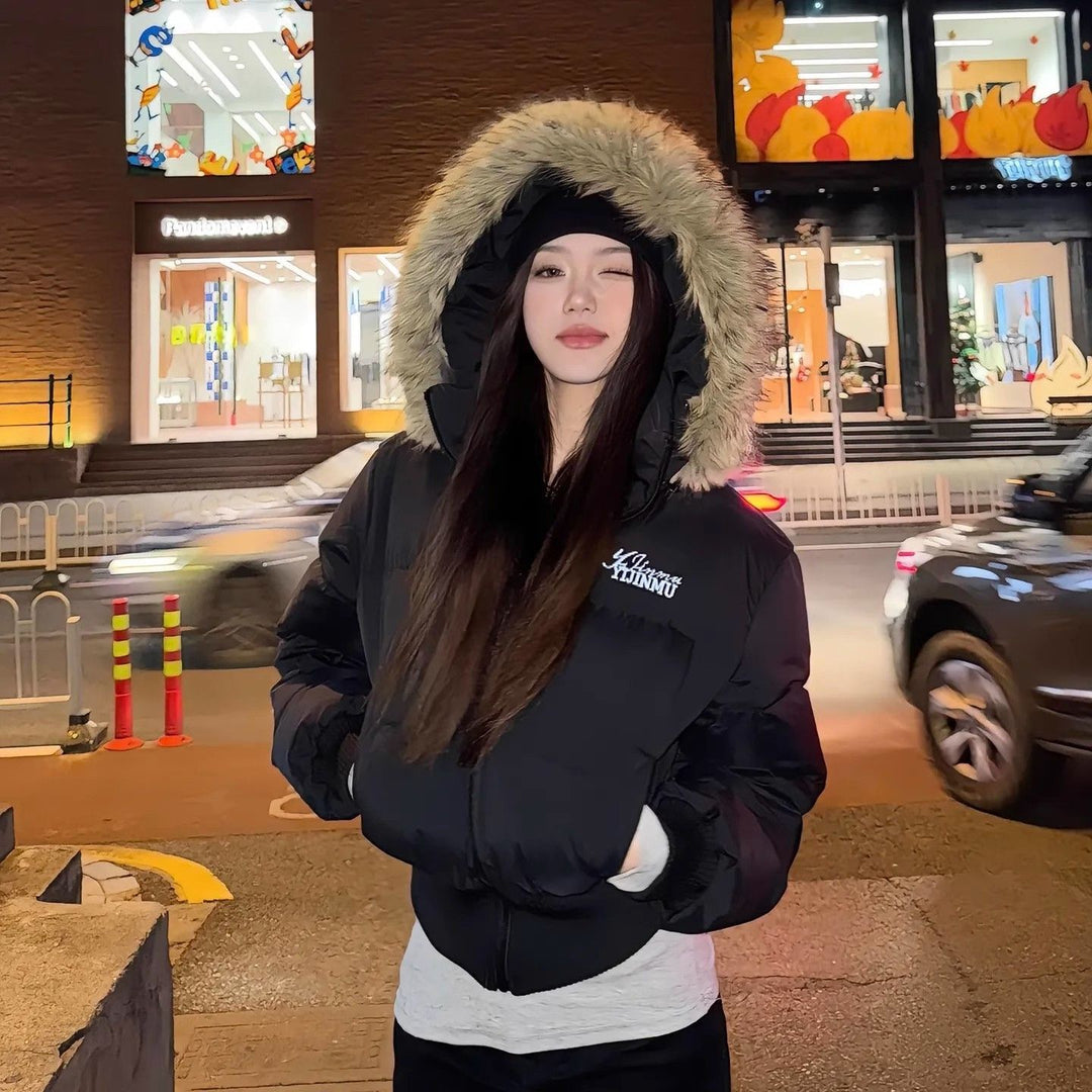Women's padded winter coat with faux fur collar