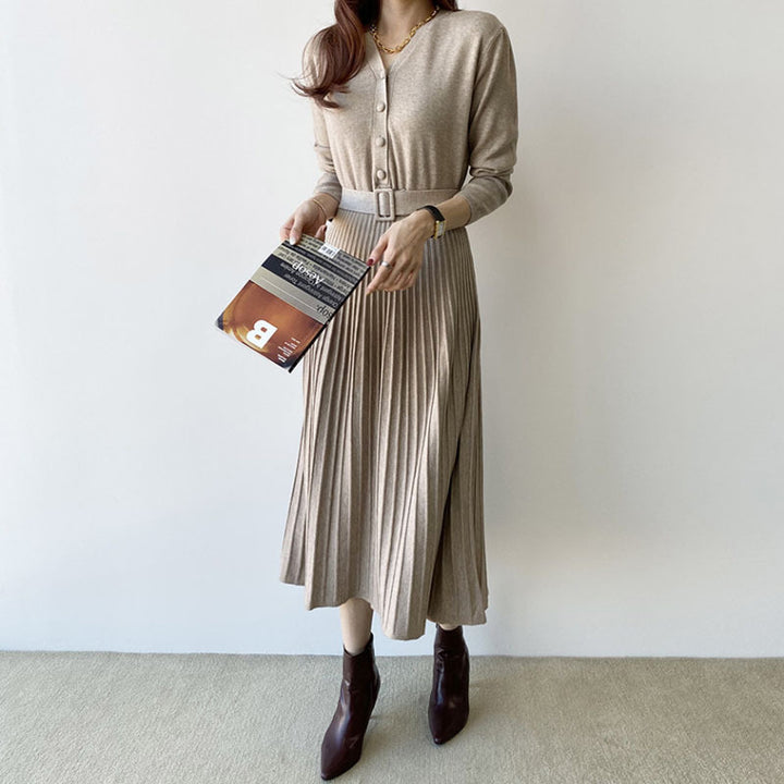 Women's black V-neck thick knit sweater dress