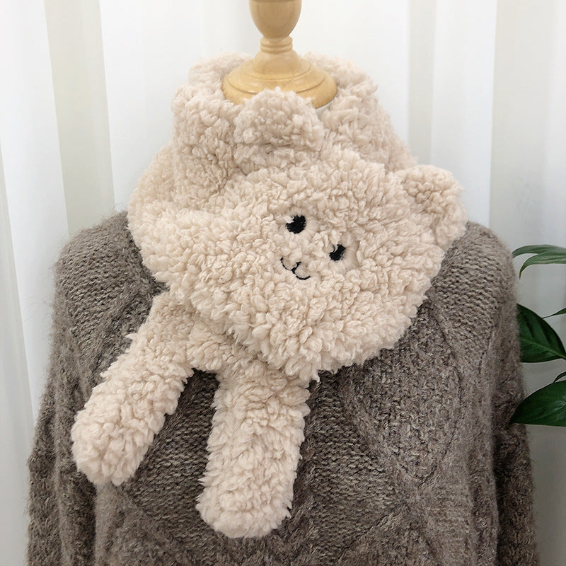 Women's bear plush lamb wool winter scarf, front view