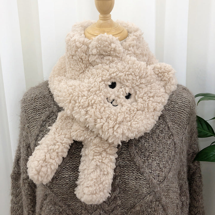 Women's bear plush lamb wool winter scarf, front view