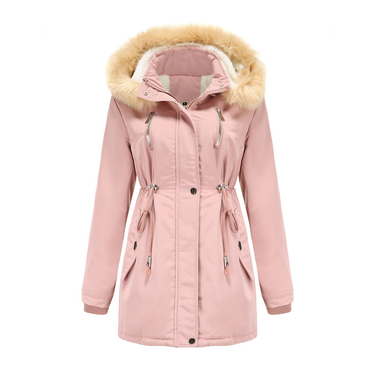 Women's long winter coat with detachable hood