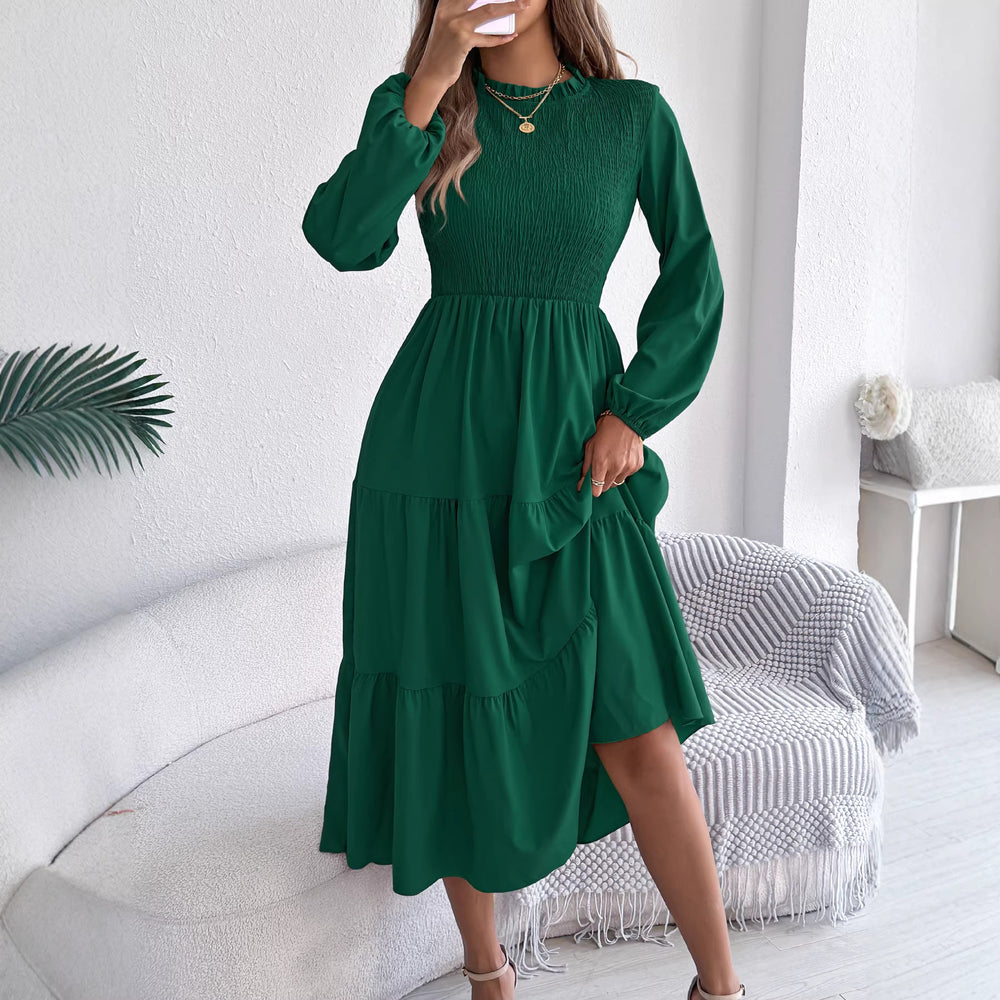 Long sleeve slim fit maxi dress with ruched detail