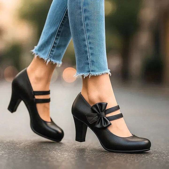 Jolanthe | Women's Bow Block-Heel Strappy Mary-Jane Pumps