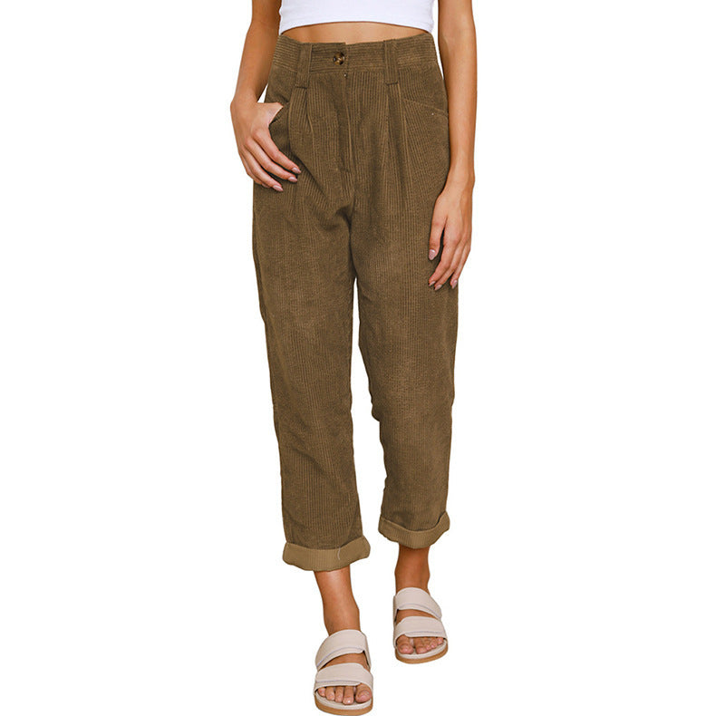 Woman wearing oversized high waist straight pants