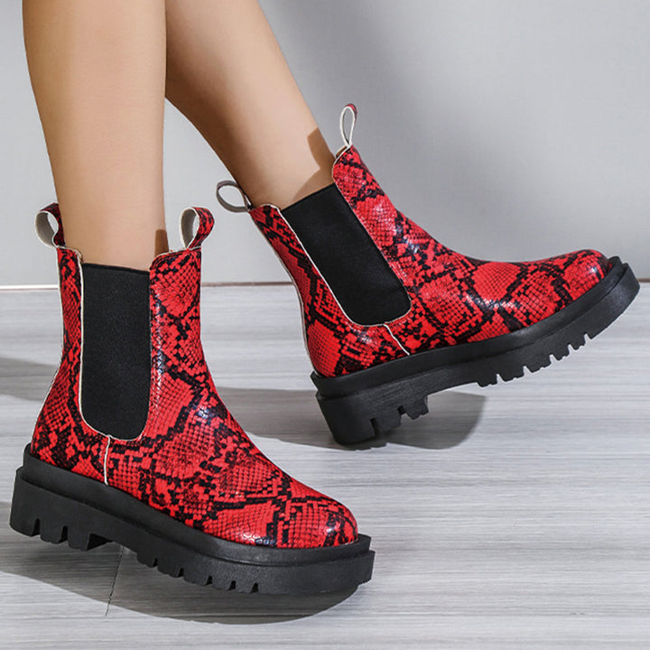Women's snakeskin slip-on platform ankle boots