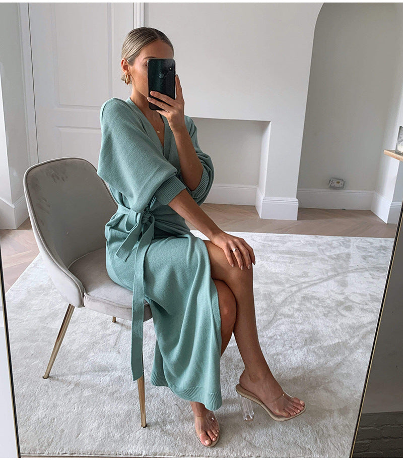 Women's V-neck sweater dress in multiple colors