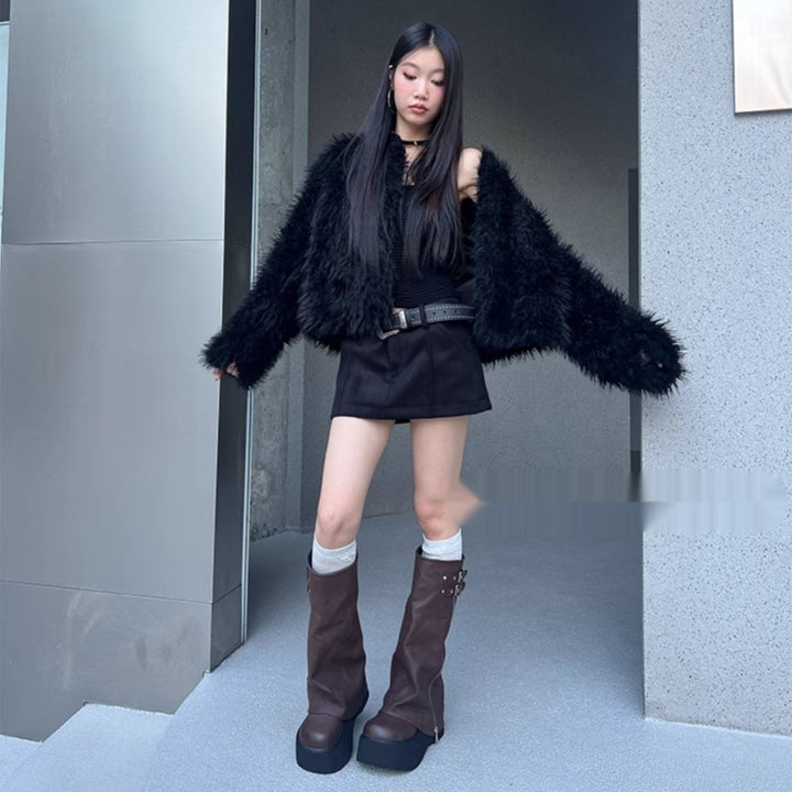 Women's winter boots with mid heel and round toe