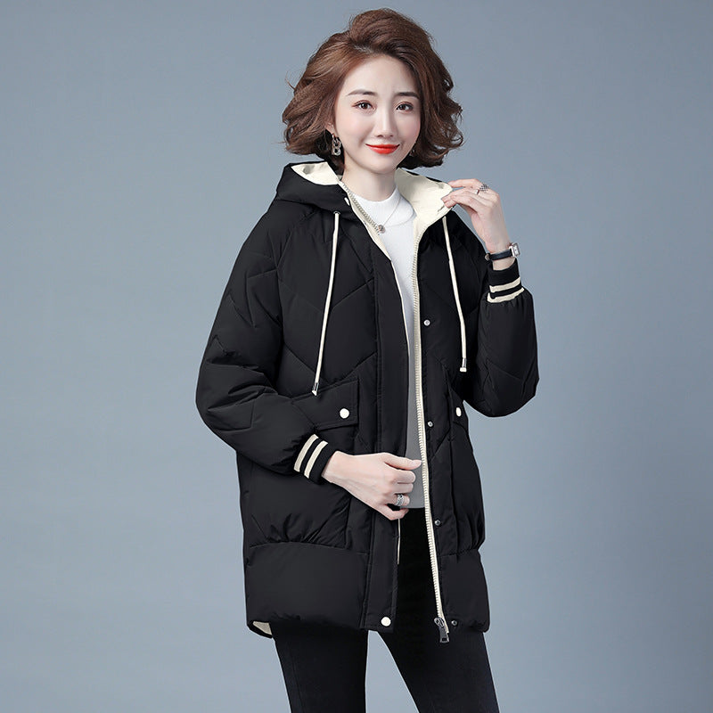 Women's mid-length puffer jacket with zip front