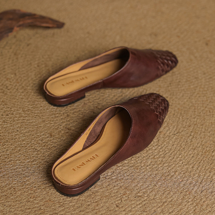 Alara | Women's Leather Woven Square Toe Flat Mules Carol & Margaret Wilmington