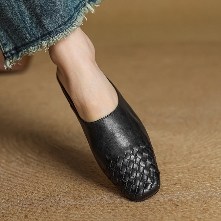 Alara | Women's Leather Woven Square Toe Flat Mules Carol & Margaret Wilmington