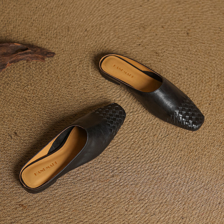 Alara | Women's Leather Woven Square Toe Flat Mules Carol & Margaret Wilmington