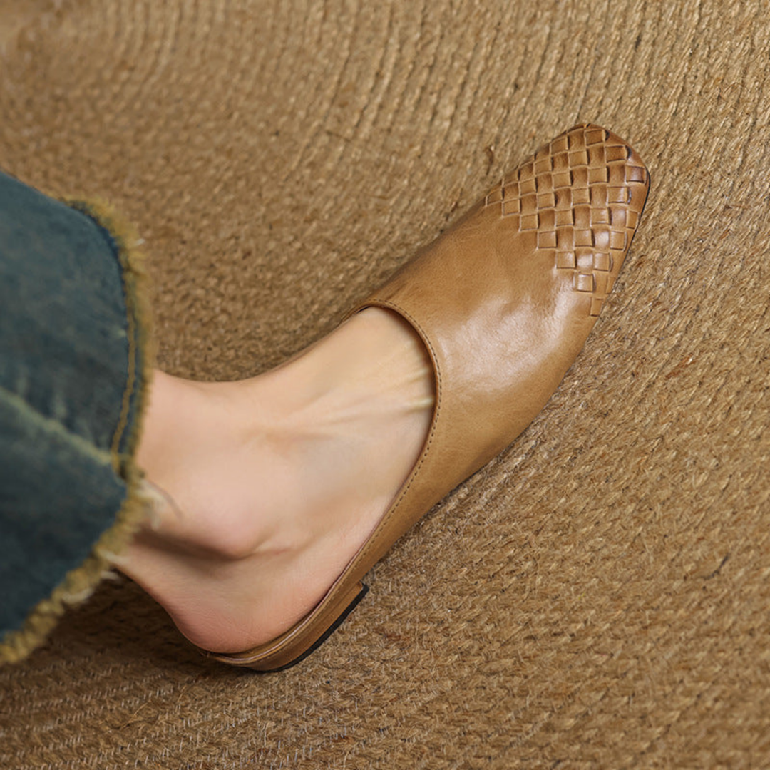 Alara | Women's Leather Woven Square Toe Flat Mules Carol & Margaret Wilmington