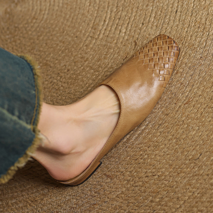 Alara | Women's Leather Woven Square Toe Flat Mules Carol & Margaret Wilmington