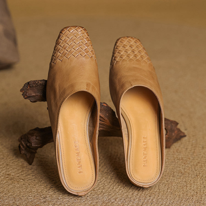 Alara | Women's Leather Woven Square Toe Flat Mules Carol & Margaret Wilmington