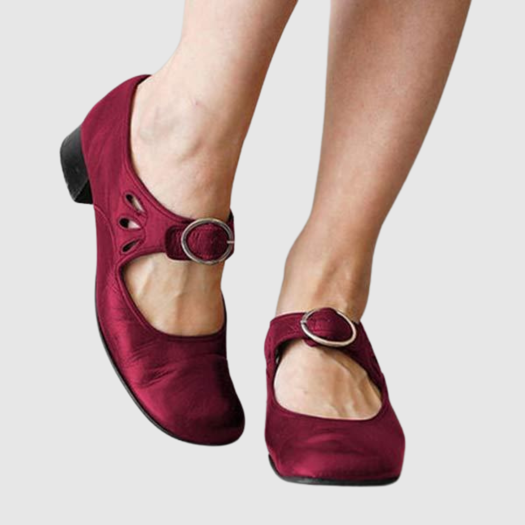 Bethel | Womens Classic Mary Jane Shoes With Buckle Strap and Low Heel