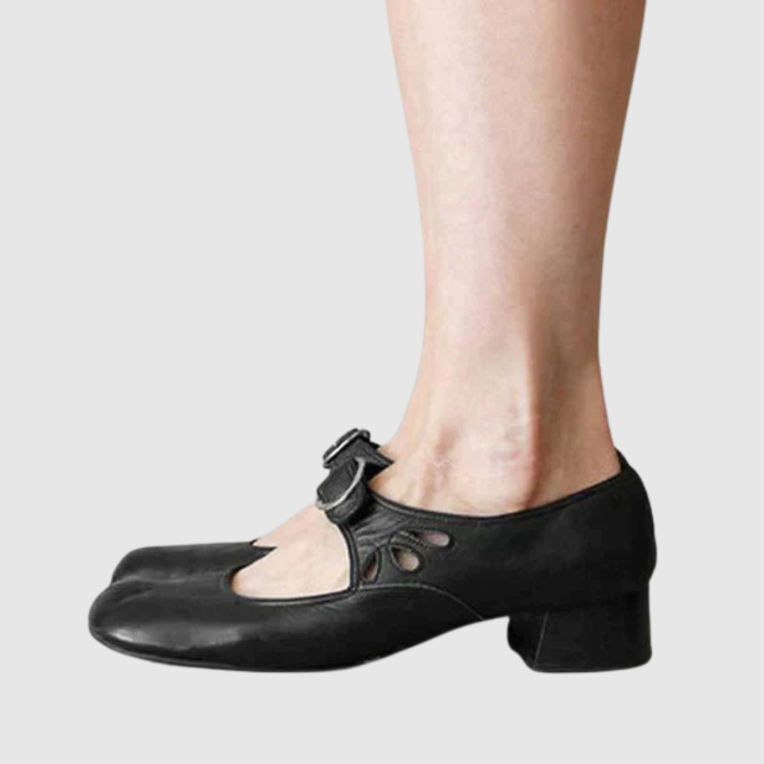 Bethel | Womens Classic Mary Jane Shoes With Buckle Strap and Low Heel