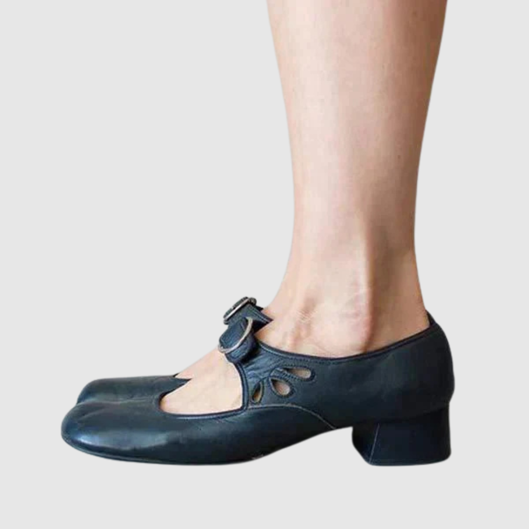Bethel | Womens Classic Mary Jane Shoes With Buckle Strap and Low Heel