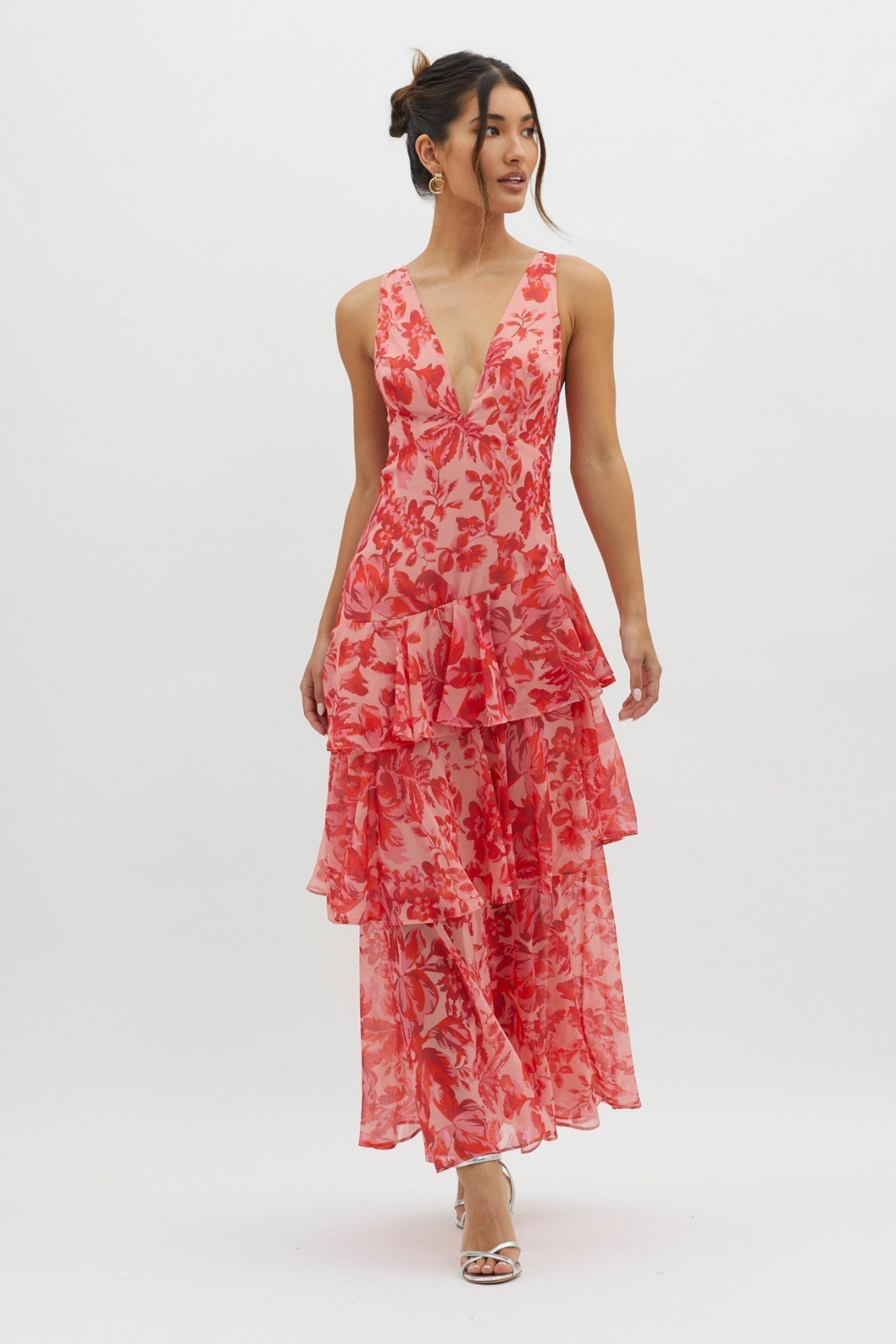 Amelie | Women's Chiffon Floral Tiered Ruffle Deep V-Neck Maxi Dress Carol & Margaret Wilmington