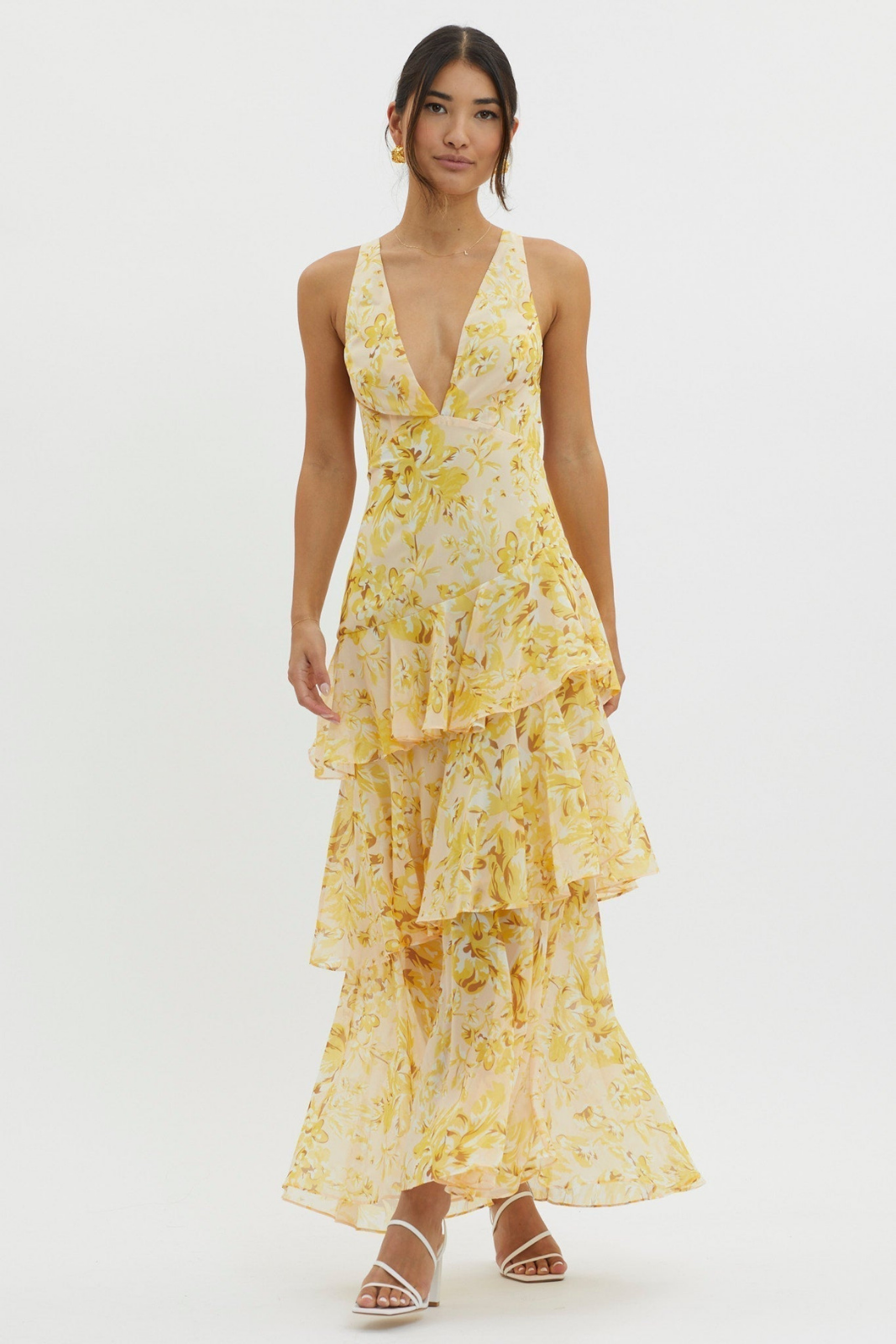 Amelie | Women's Chiffon Floral Tiered Ruffle Deep V-Neck Maxi Dress Carol & Margaret Wilmington