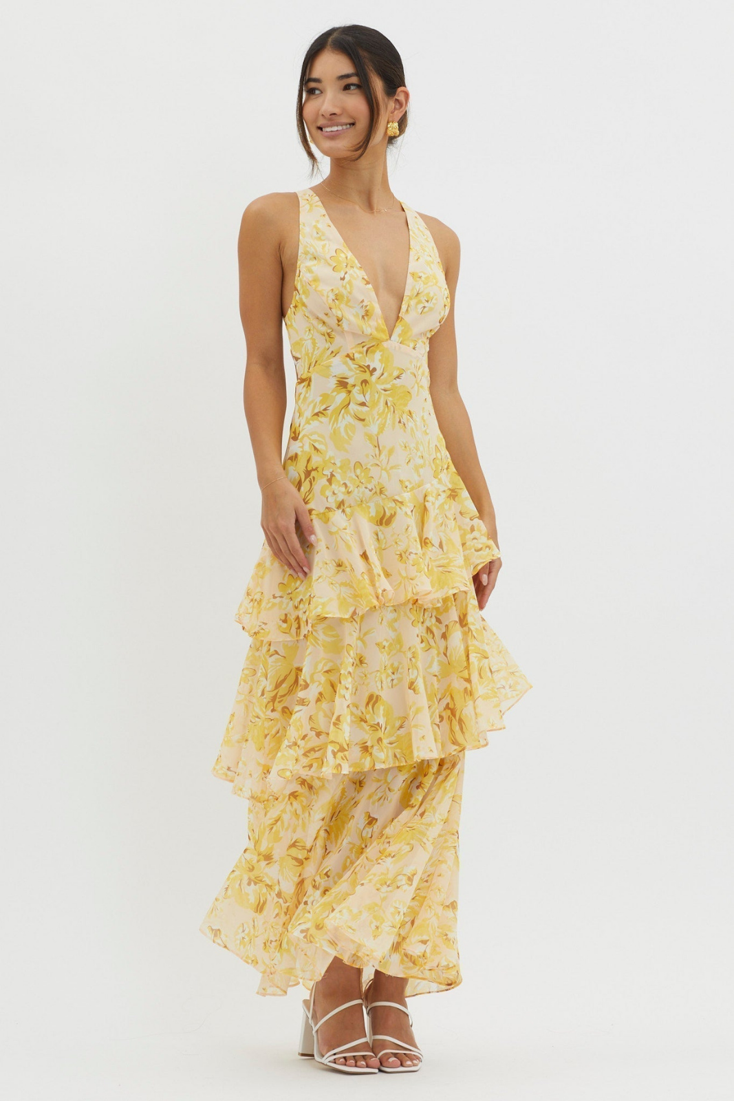 Amelie | Women's Chiffon Floral Tiered Ruffle Deep V-Neck Maxi Dress Carol & Margaret Wilmington