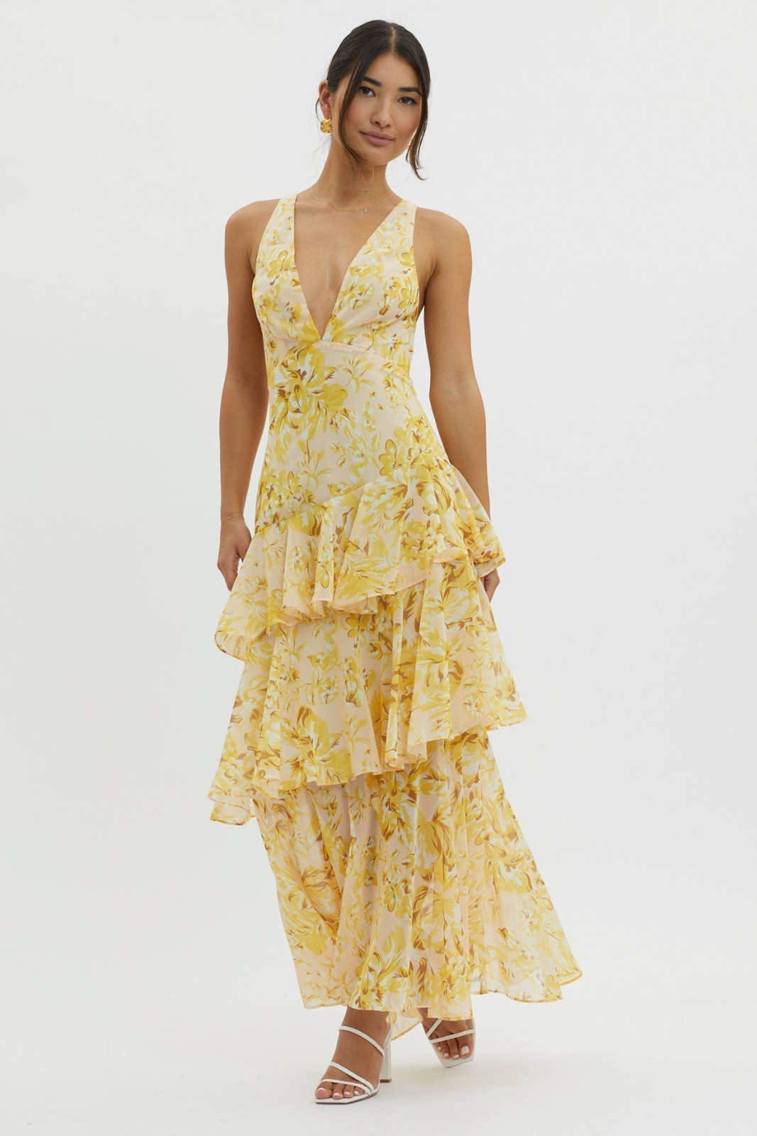 Amelie | Women's Chiffon Floral Tiered Ruffle Deep V-Neck Maxi Dress Carol & Margaret Wilmington