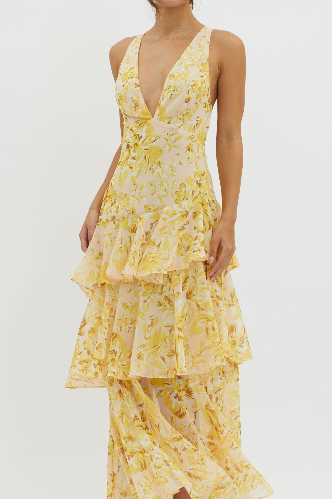 Amelie | Women's Chiffon Floral Tiered Ruffle Deep V-Neck Maxi Dress Carol & Margaret Wilmington