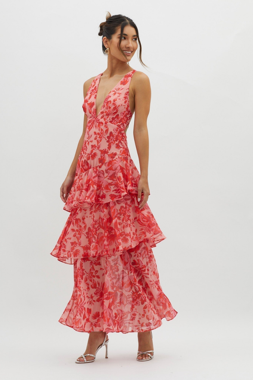 Amelie | Women's Chiffon Floral Tiered Ruffle Deep V-Neck Maxi Dress Carol & Margaret Wilmington