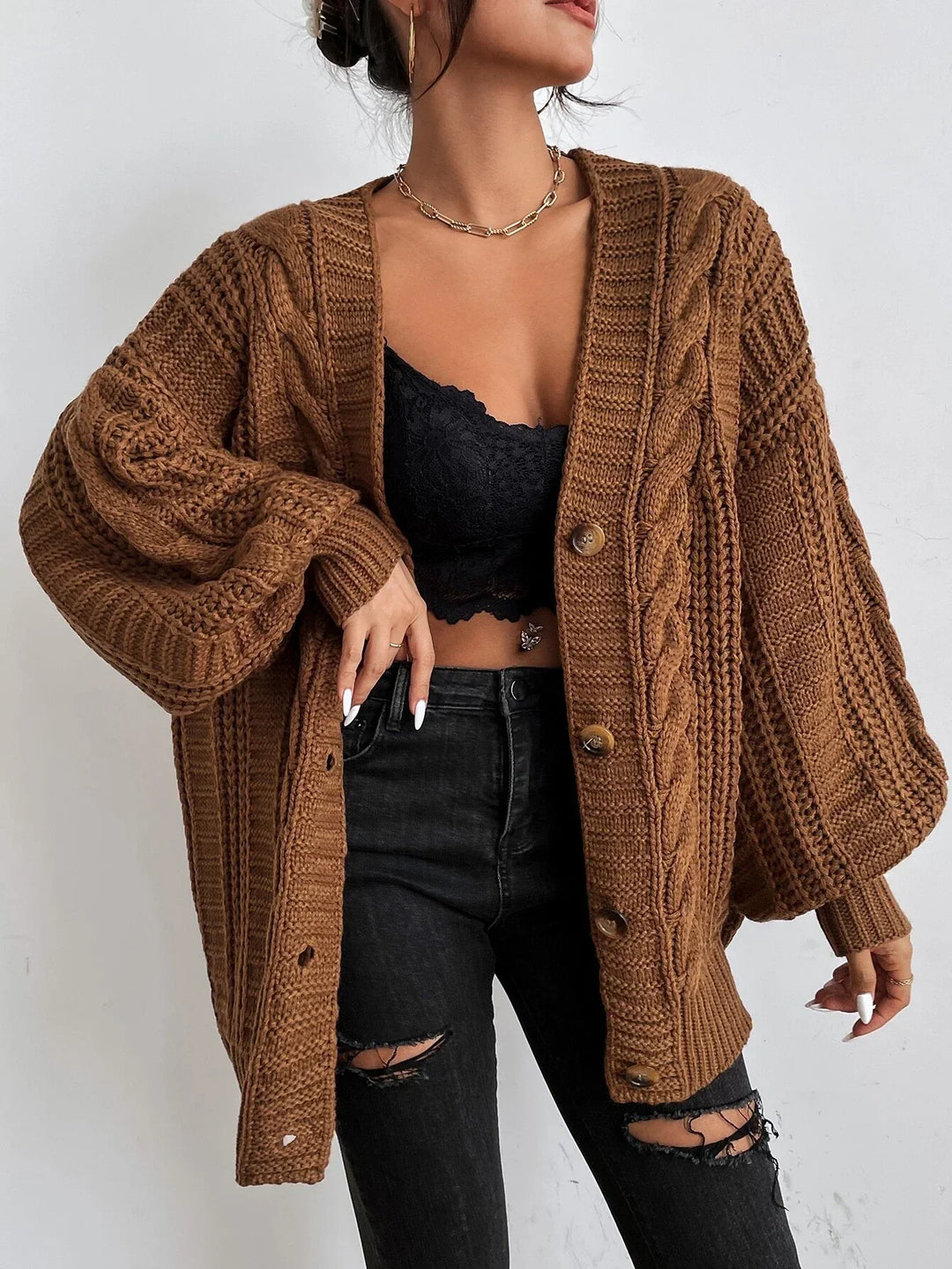 Noelle | Women's Chunky Knit Button Front Cardigan