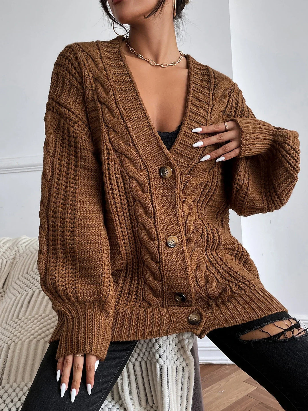 Noelle | Women's Chunky Knit Button Front Cardigan