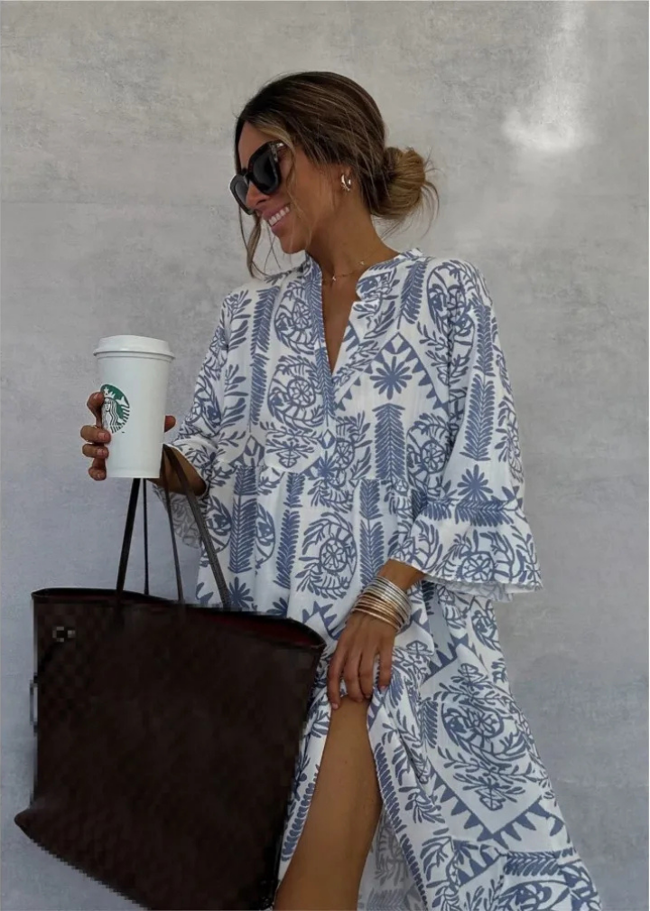 Anya | Women's Linen Boho Print Oversized Flowy Midi Dress Carol & Margaret Wilmington