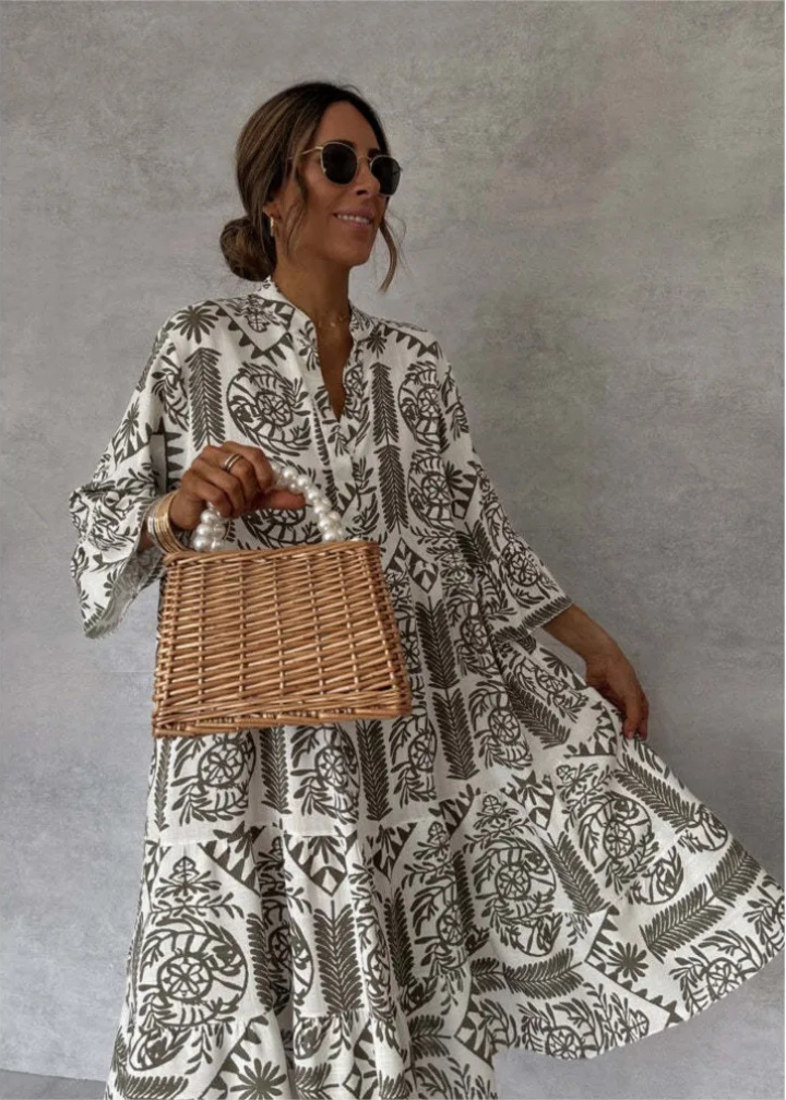 Anya | Women's Linen Boho Print Oversized Flowy Midi Dress Carol & Margaret Wilmington