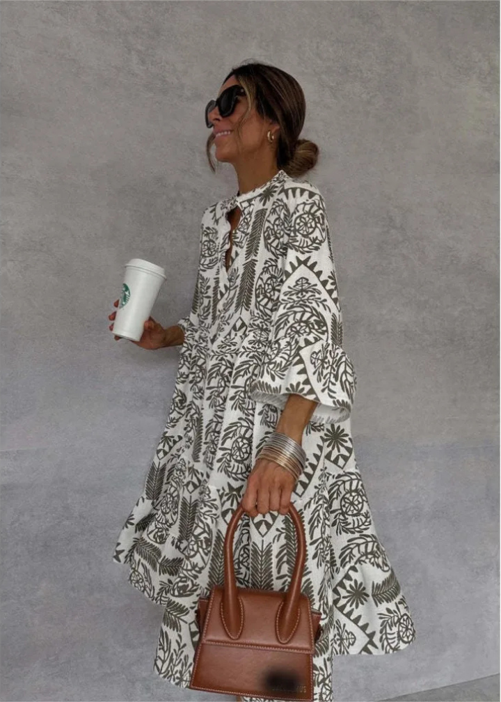 Anya | Women's Linen Boho Print Oversized Flowy Midi Dress Carol & Margaret Wilmington