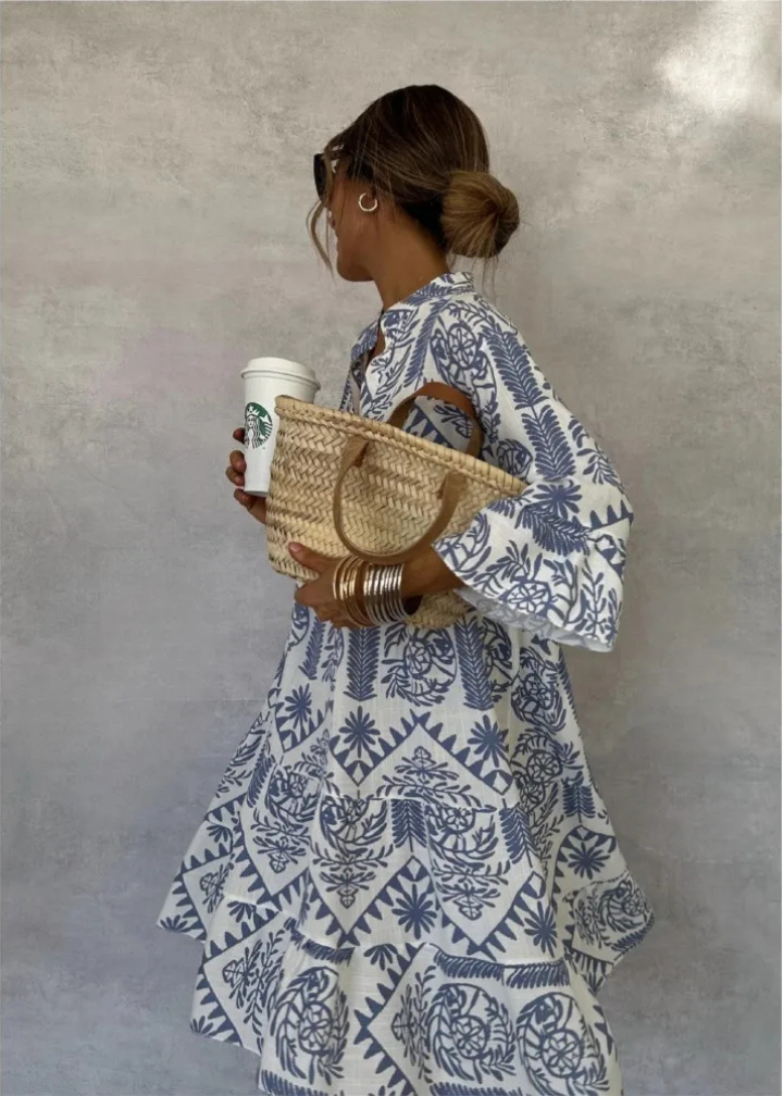 Anya | Women's Linen Boho Print Oversized Flowy Midi Dress - Carol & Carol & Margaret Wilmington Anya | Women's Linen Boho Print Oversized Flowy Midi Dress - Carol & Carol & Margaret Wilmington