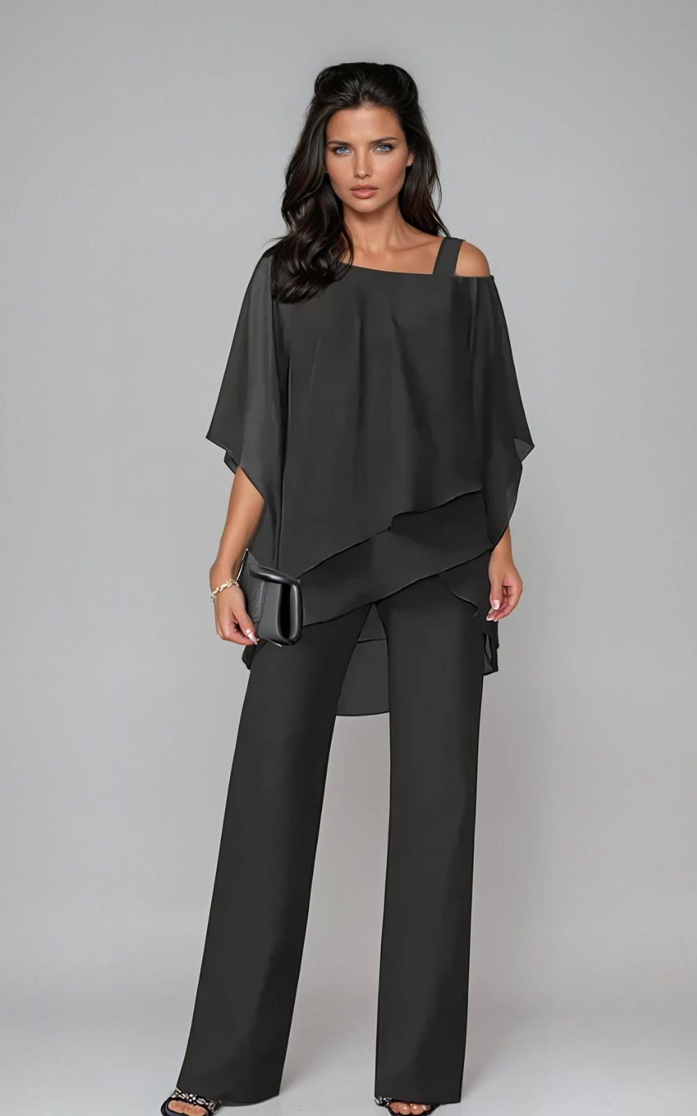 Aria | Women's Chiffon Cold-Shoulder Asymmetric Top & Straight-Leg Pants Set Carol & Margaret Wilmington