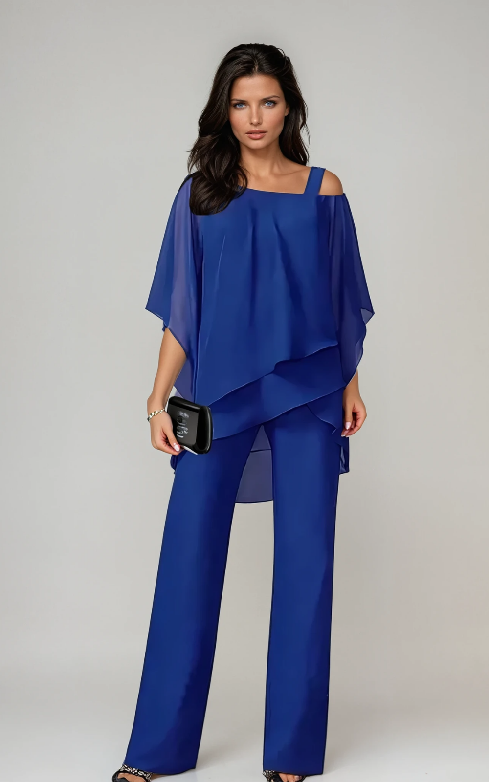 Aria | Women's Chiffon Cold-Shoulder Asymmetric Top & Straight-Leg Pants Set Carol & Margaret Wilmington