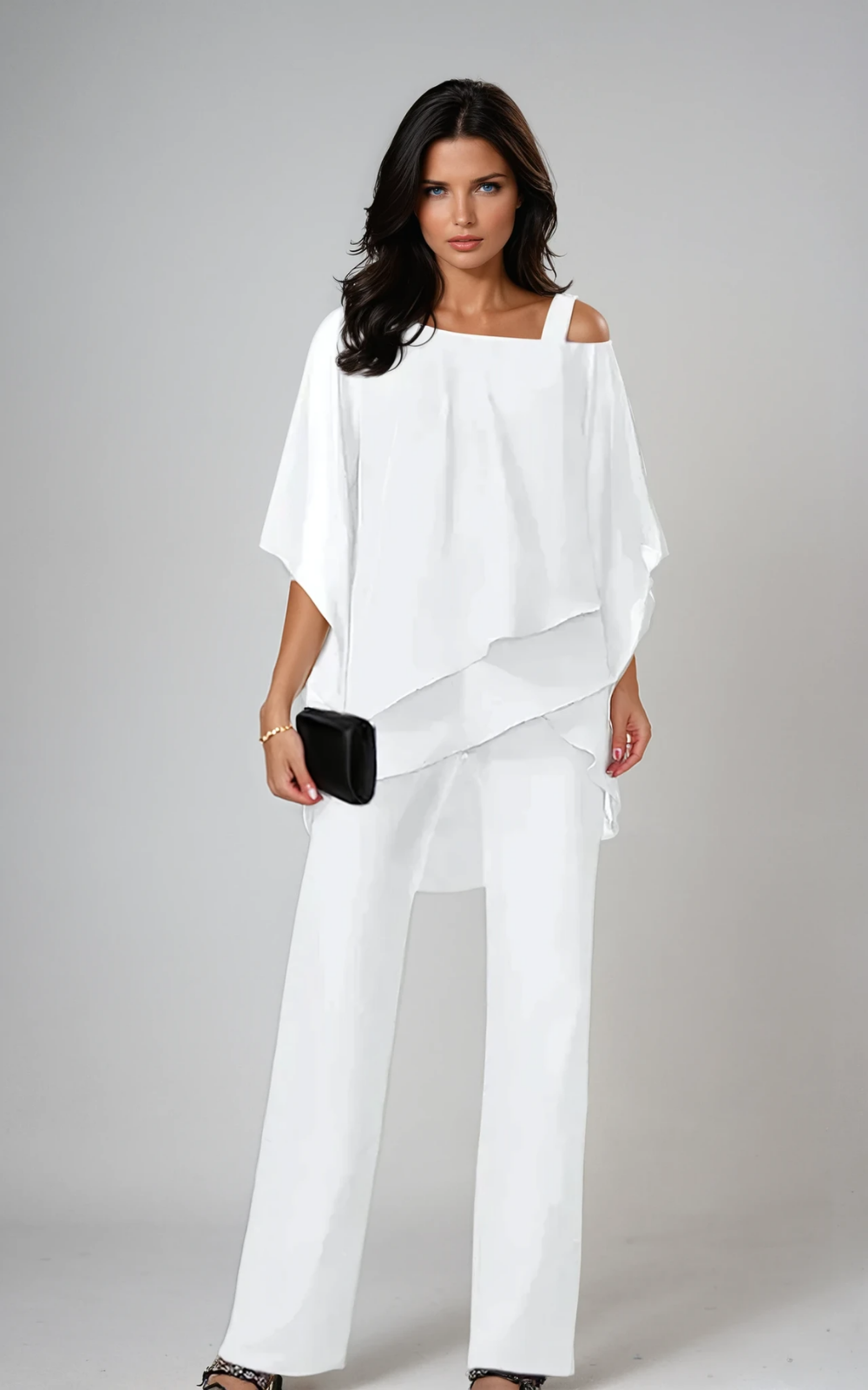 Aria | Women's Chiffon Cold-Shoulder Asymmetric Top & Straight-Leg Pants Set Carol & Margaret Wilmington