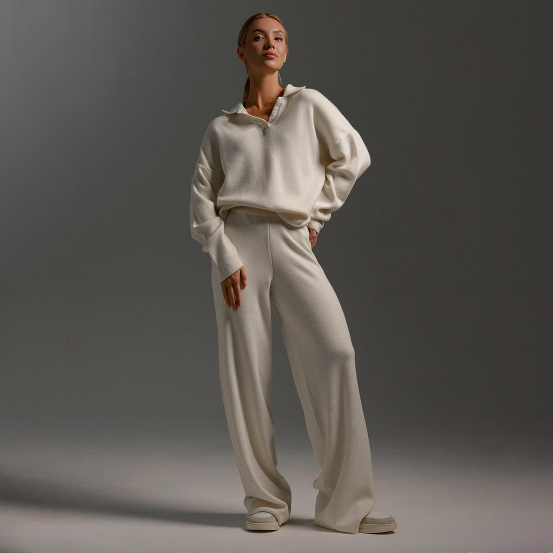 Carissa | Womens Casual Loungewear Set With Polo Collar and Wide Leg Trousers