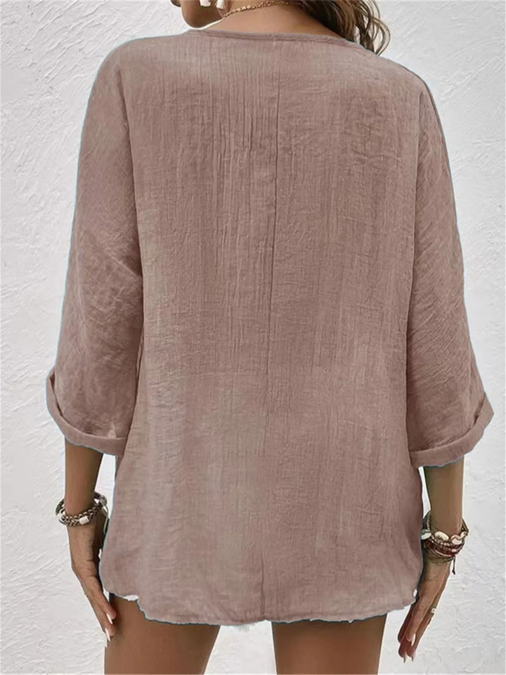 Badette | Women's Casual Cotton V-Neck Button-Front Top Carol & Margaret Wilmington