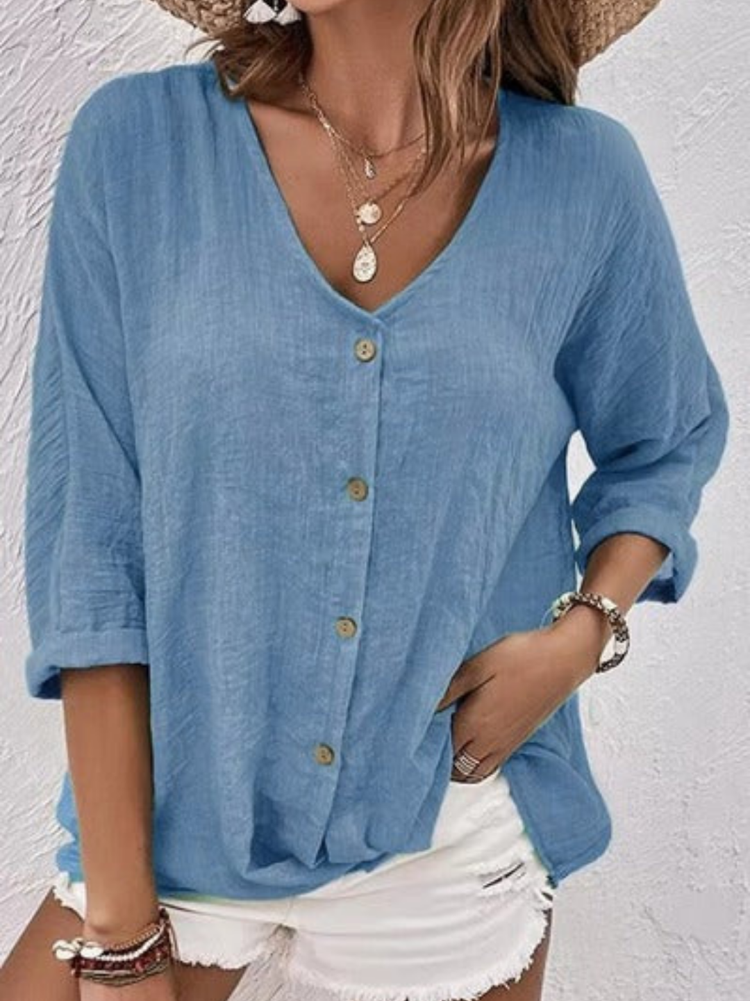 Badette | Women's Casual Cotton V-Neck Button-Front Top Carol & Margaret Wilmington