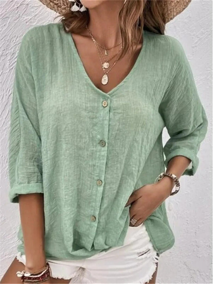 Badette | Women's Casual Cotton V-Neck Button-Front Top Carol & Margaret Wilmington