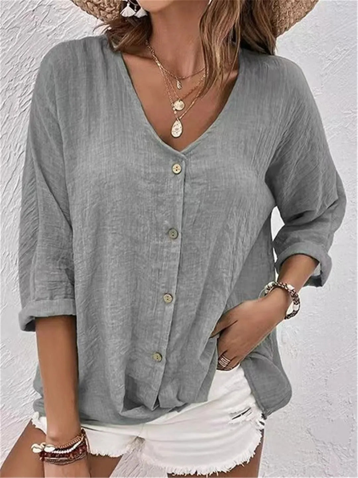 Badette | Women's Casual Cotton V-Neck Button-Front Top Carol & Margaret Wilmington