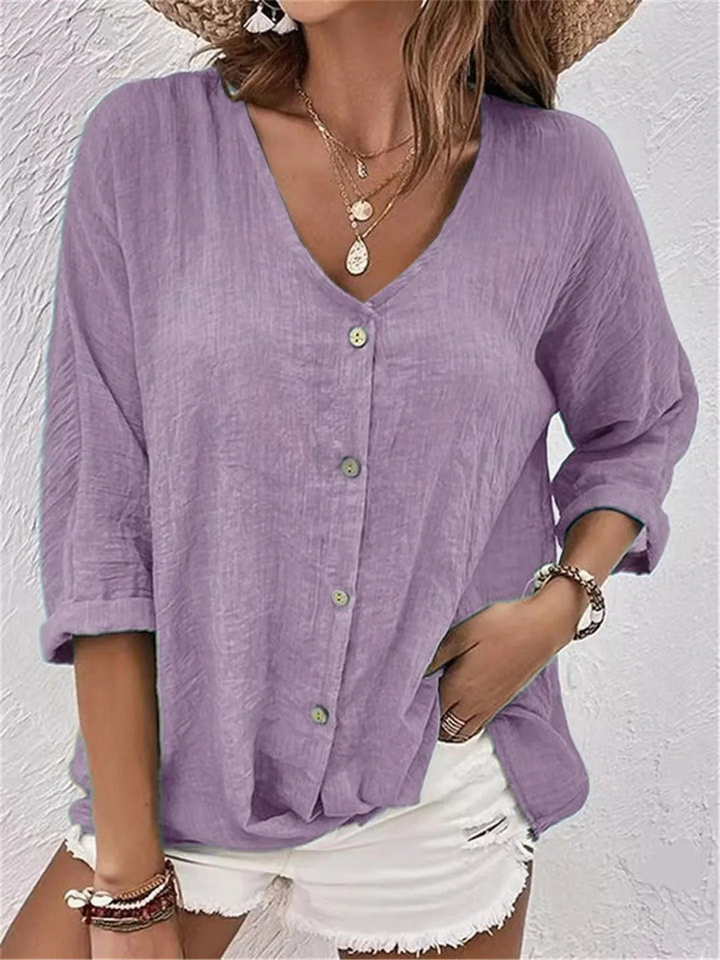 Badette | Women's Casual Cotton V-Neck Button-Front Top Carol & Margaret Wilmington