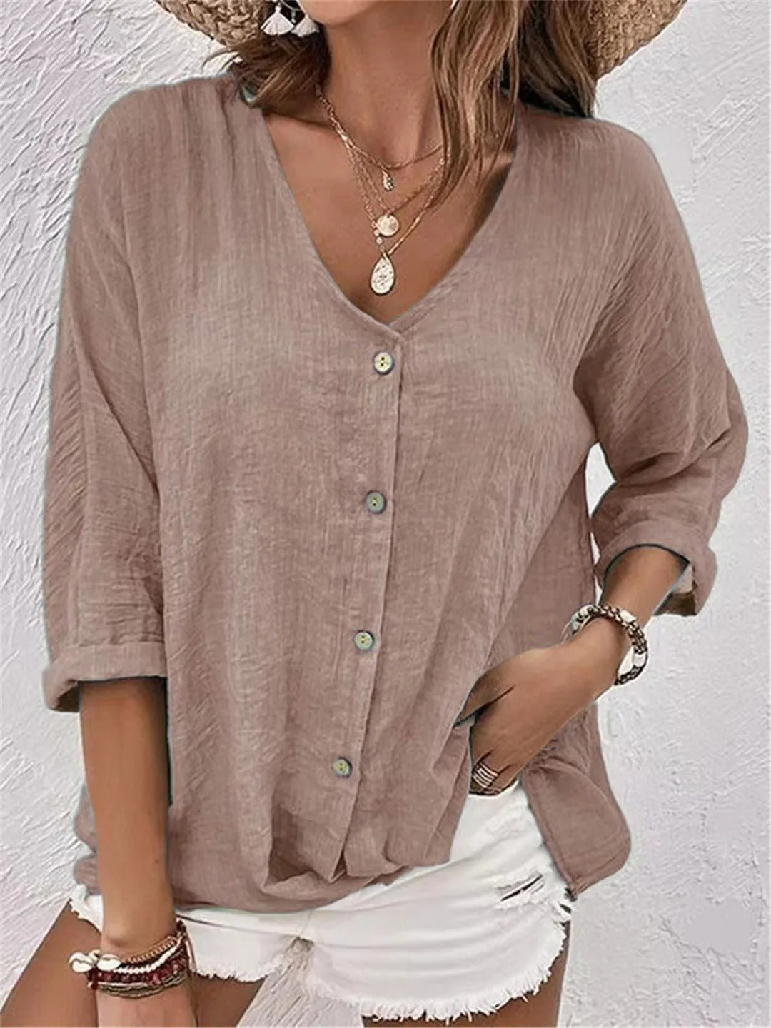 Badette | Women's Casual Cotton V-Neck Button-Front Top Carol & Margaret Wilmington