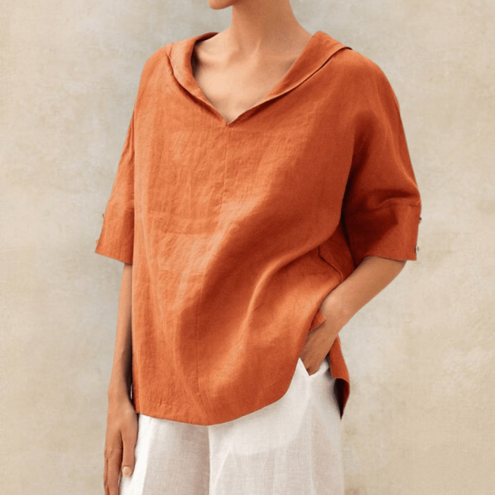 Berna | Women's Casual Linen Collared V-Neck Tunic Top Carol & Margaret Wilmington