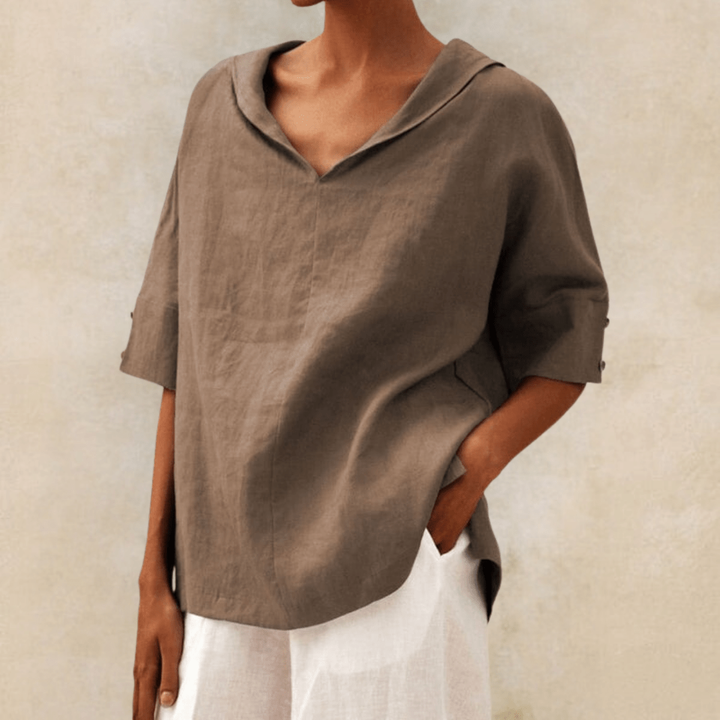 Berna | Women's Casual Linen Collared V-Neck Tunic Top Carol & Margaret Wilmington