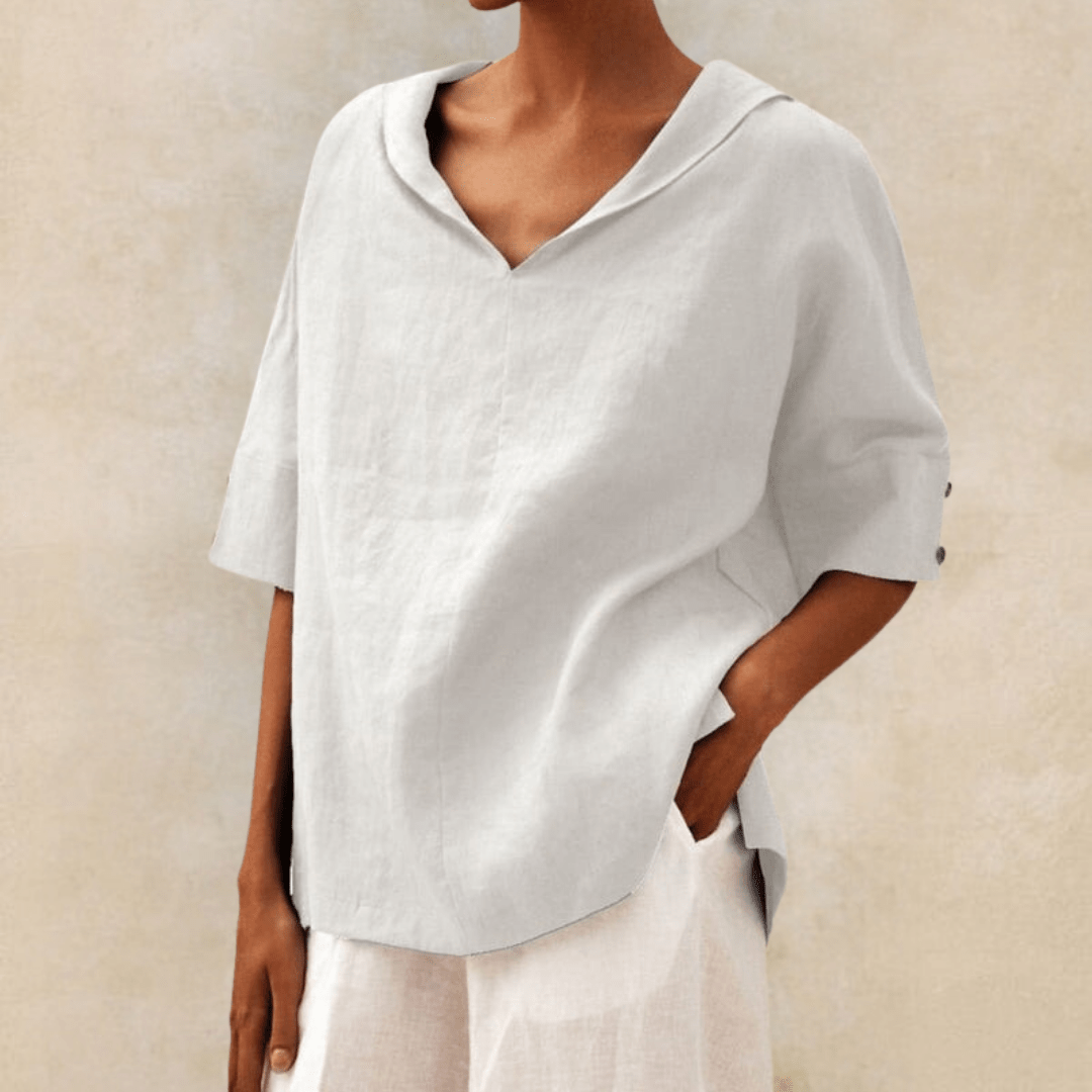 Berna | Women's Casual Linen Collared V-Neck Tunic Top Carol & Margaret Wilmington