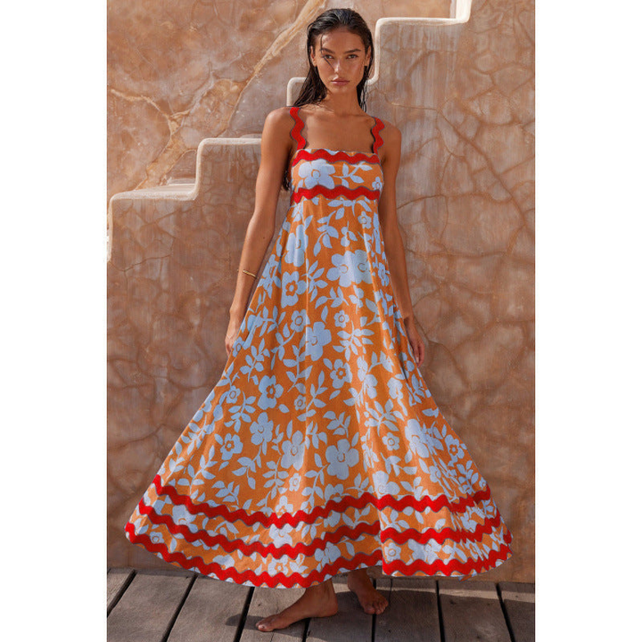 Bettina | Women's Cotton Ric Rac Trim Square Neck Maxi Dress Carol & Margaret Wilmington
