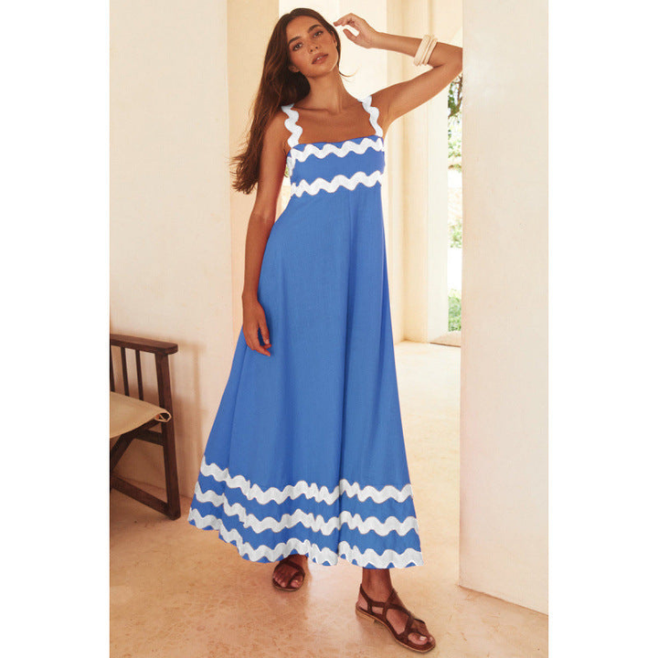 Bettina | Women's Cotton Ric Rac Trim Square Neck Maxi Dress Carol & Margaret Wilmington