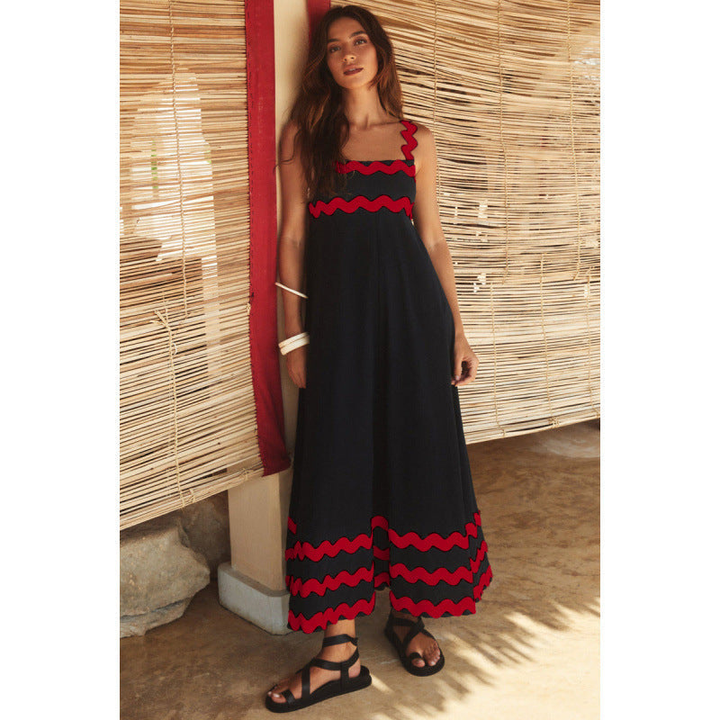 Bettina | Women's Cotton Ric Rac Trim Square Neck Maxi Dress Carol & Margaret Wilmington